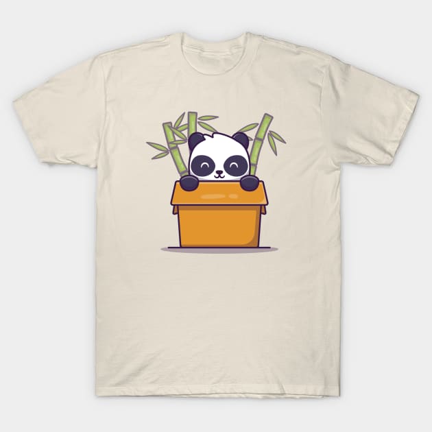 Cute Panda In Box With Bamboo T-Shirt by Catalyst Labs